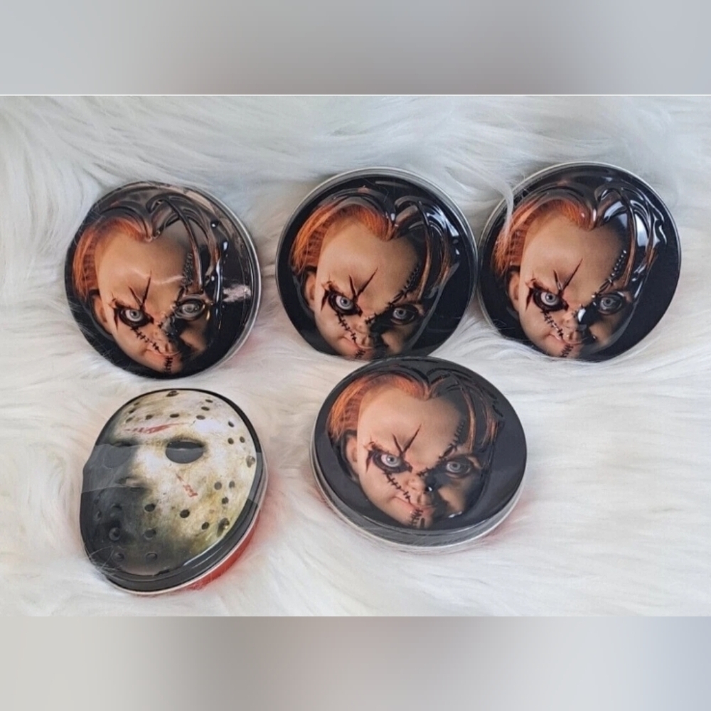 Boston America - Friday the 13th Candy Tin & Child's Play Chucky Sour Cherry X 5